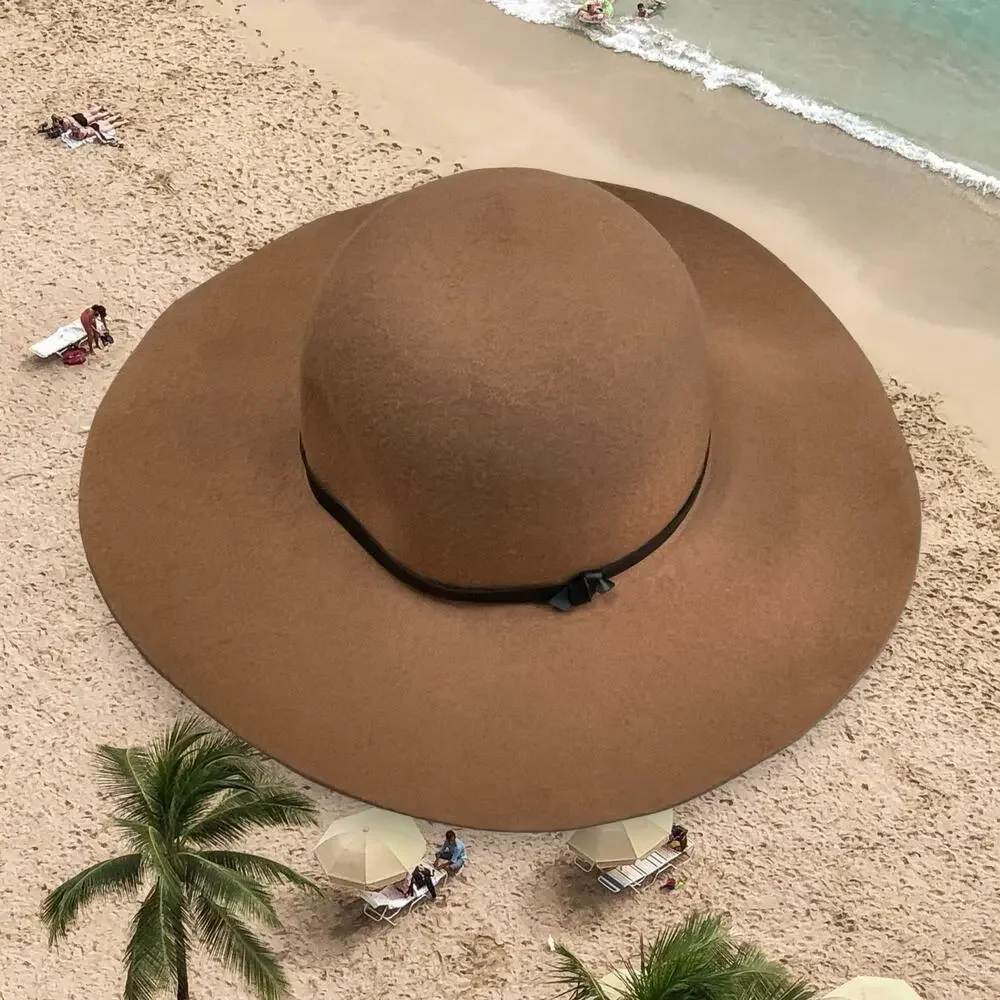 Old Navy Sun Hat 4” Wide Brim Floppy 100% Wool Chocolate Brown Large XL Boho